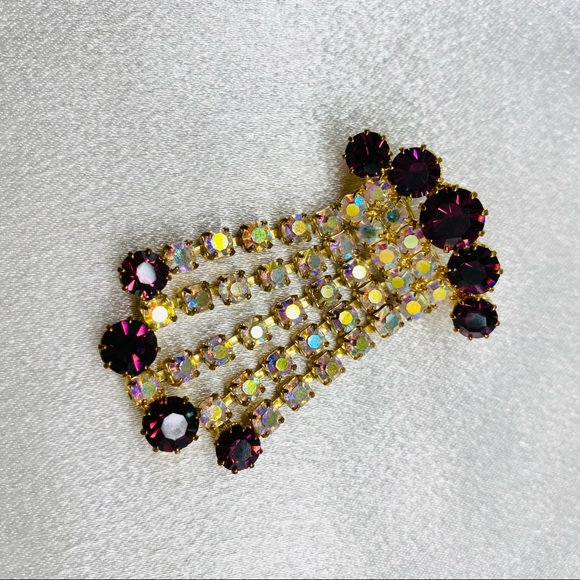 Vintage Sparkly Rhinestones Waterfall Drop Brooch - Picture 2 of 3
